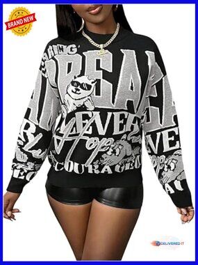 Graphic Crew Neck Pullover Sweater Long Sleeve Knit Top Streetwear